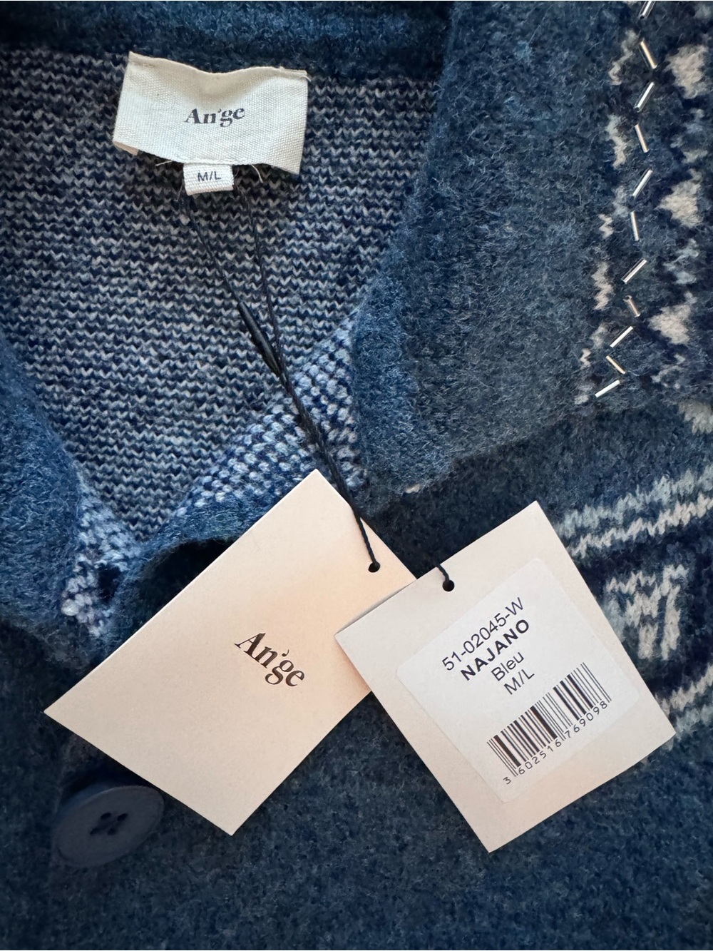 Blue bandana cardigan sweater jacket with fringe-- nwt - Picture 3 of 6